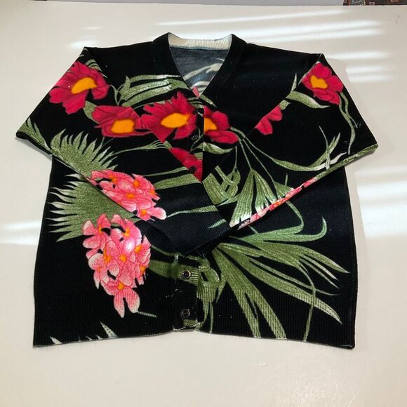 Tropical Floral Black Cardigan, Medium - Picture 8 of 11